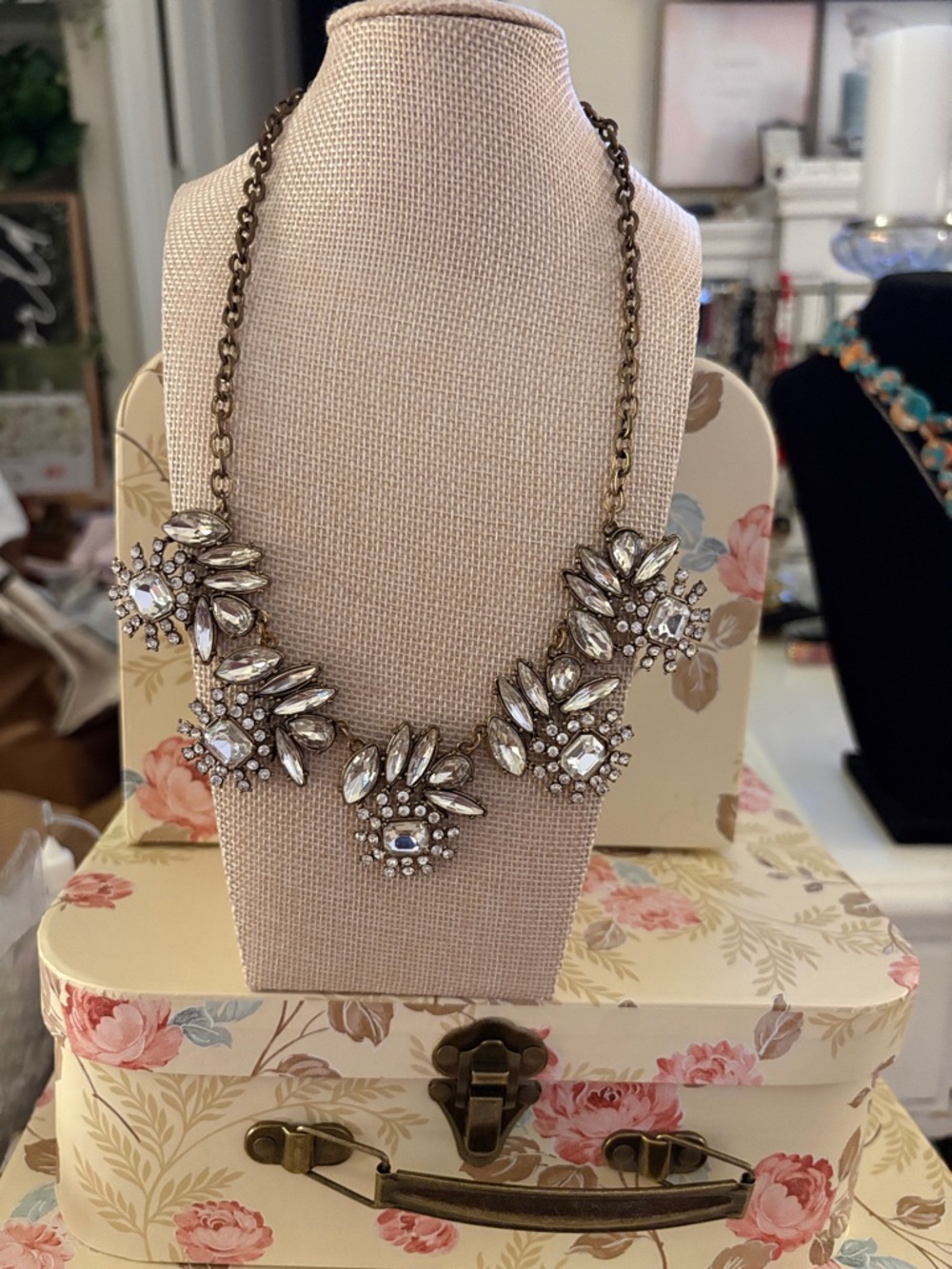 Crystal Statement Necklace - Clear Gold-Tone Sparkle